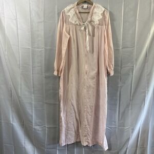 Vtg Beth Michaels Grandma Pink Nightgown Modest Victorian Lace Collar Pockets M